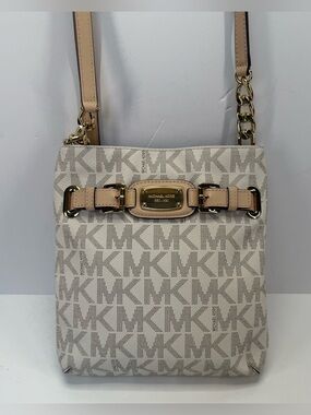Michael Kors Hamilton Vanilla Cream/Tan Signature MK Crossbody Messenger Bag